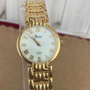 Vintage European Brand Rees Swiss Watch Mother of Pearl Face 8 in Link Bracelet
